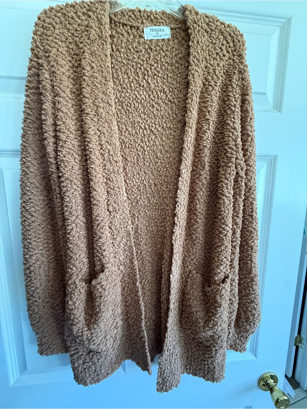 Zenana Outfitters Cozy Open-Front Teddy Cardigan in Camel NWOT